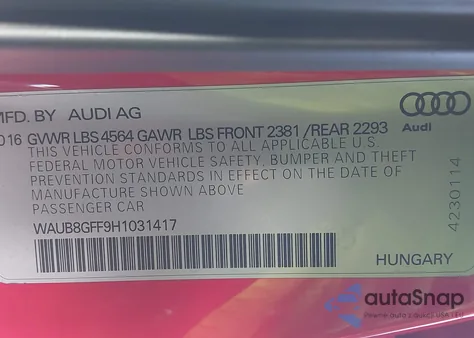 2017 Audi A3 2.0T Premium z USA, uszkodzony, nr VIN WAUB8GFF9H1031417